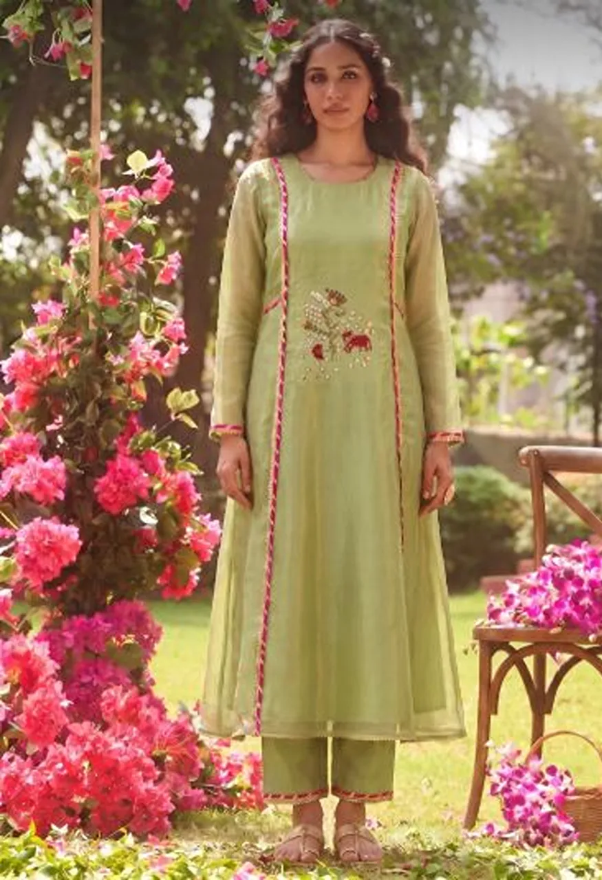 Arya Baagh Tissue Hand Work Fancy Kurti With Bottom Collection