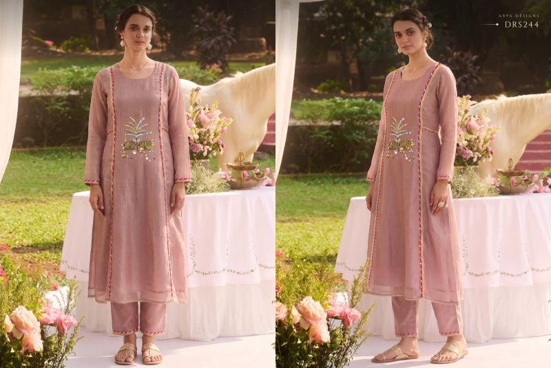 Arya Baagh Tissue Hand Work Fancy Kurti With Bottom Collection — Wholesale Kurti Pant Set, Arya Designs wholesale from Surat — view 6