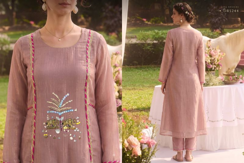 Arya Baagh Tissue Hand Work Fancy Kurti With Bottom Collection — Wholesale Kurti Pant Set, Arya Designs wholesale from Surat — view 4