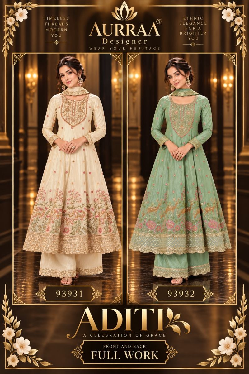 Aurraa Aditi Tissue Embroidered Designer Salwar Kameez Catalog — Wholesale Kurtis, Vardan Ethnic wholesale from Surat — view 6