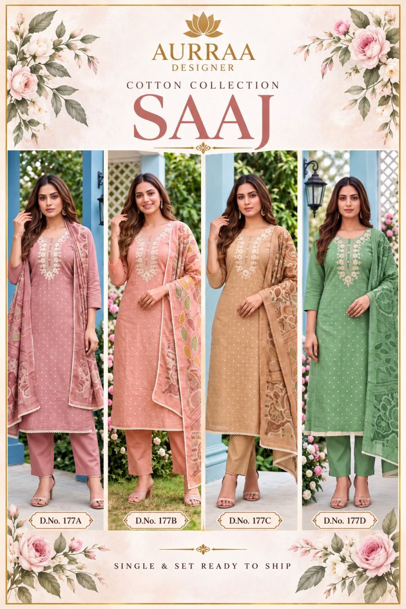 Aurraa Saaj Readymade Cotton Butti Embroidered Designer Salwar Kameez Collection — Wholesale Salwar Suits, Vardan Ethnic wholesale from Surat — view 5