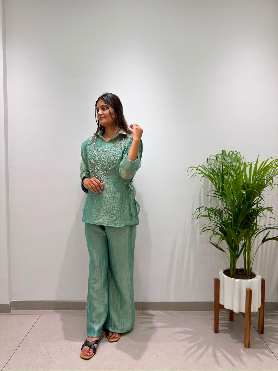 BE-484 Readymade Salsa Silk Hand Work Shrug Set Collection