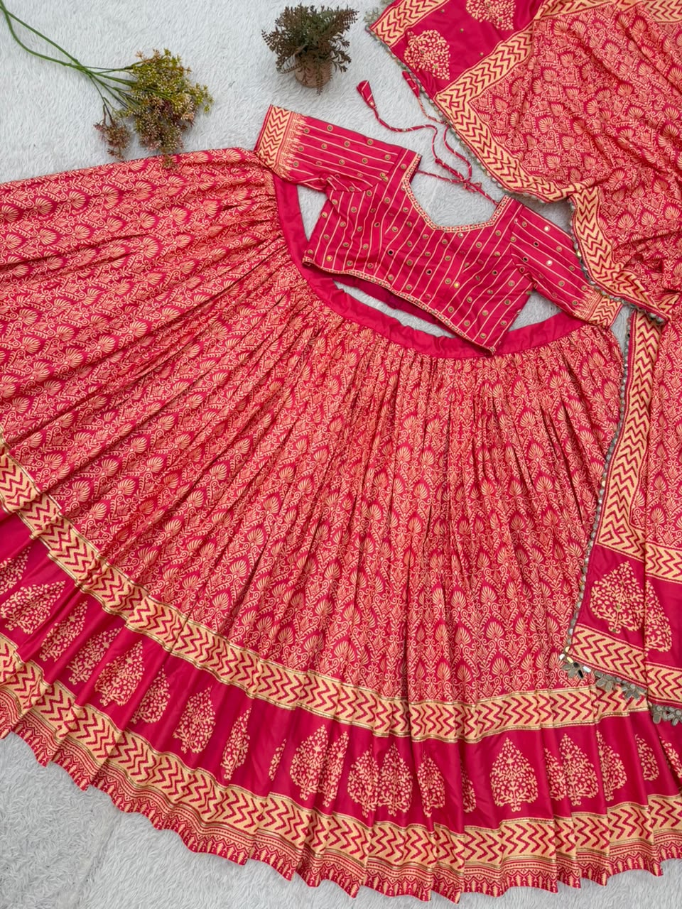 BE-506 Printed Rayon Mirror Work Lehenga Choli Collection — Lehenga, Vardan Ethnic wholesale from Surat — Photo 5