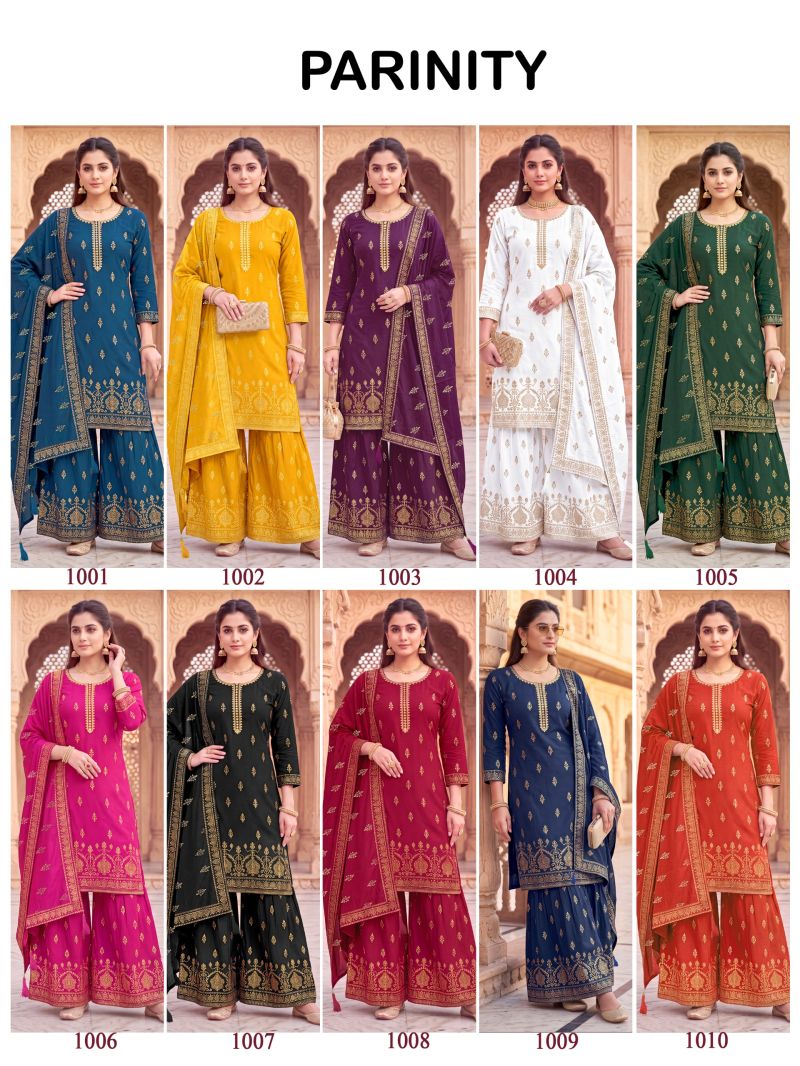 Banwery Parinity Readymade Rayon Foil Print Embroidered Salwar Kameez Catalog — Wholesale Salwar Suits, Banwery wholesale from Surat — Photo 12