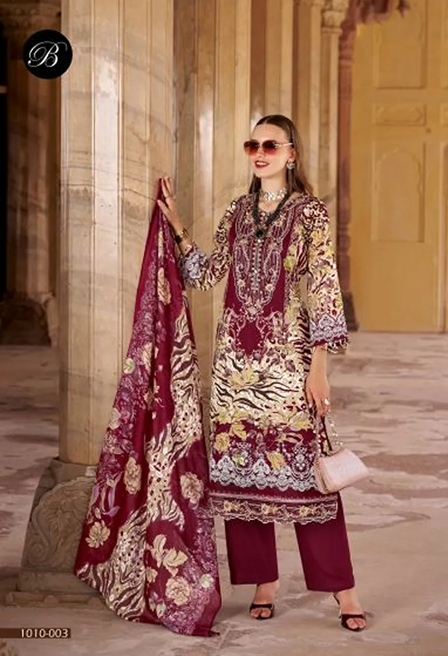 Belliza Safiya Vol 3 Wholesale Cotton Digital Print Embroidered Dress Material Catalog — Wholesale Salwar Suits, Belliza Designer wholesale from Surat — Photo 7