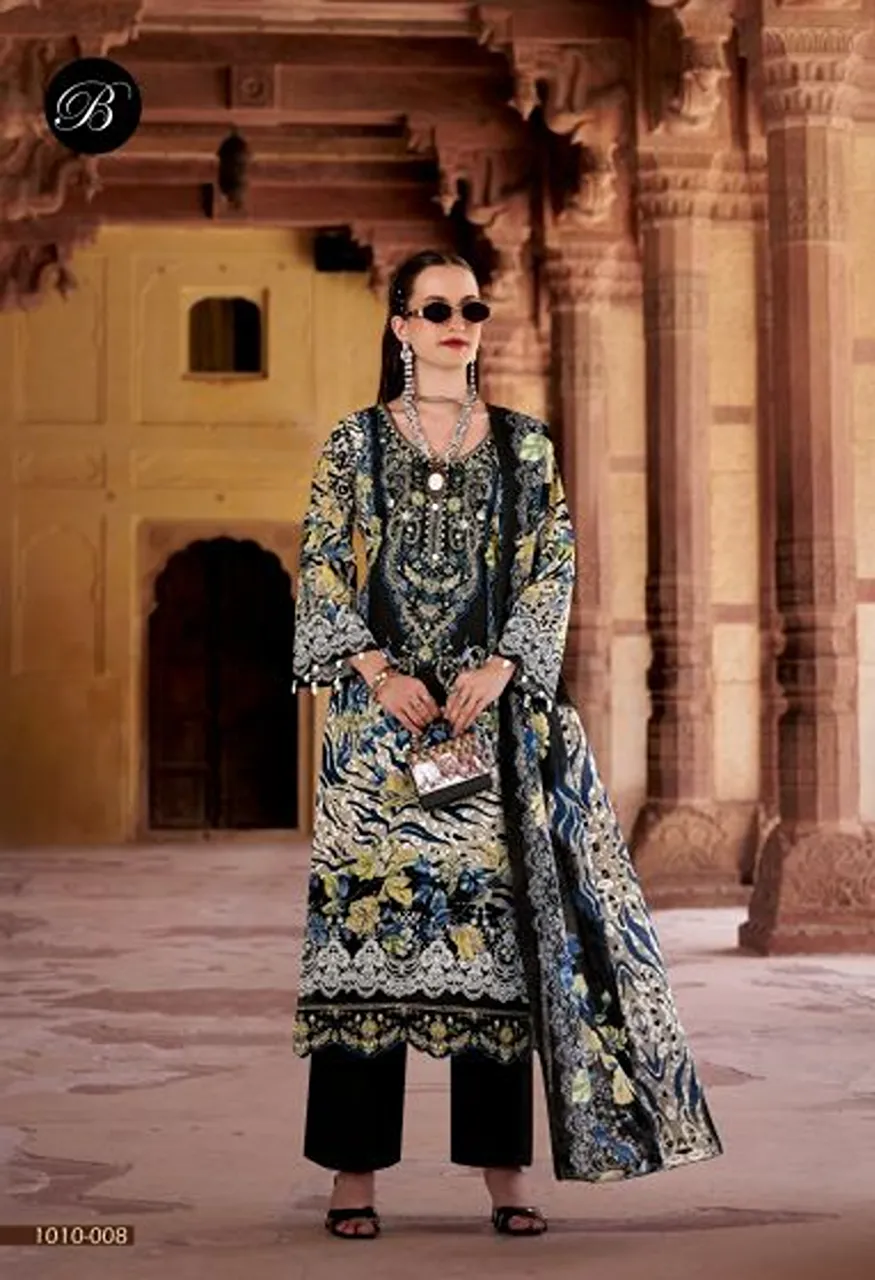 Belliza Safiya Vol 3 Wholesale Cotton Digital Print Embroidered Dress Material Catalog — Wholesale Salwar Suits, Belliza Designer wholesale from Surat — Photo 4
