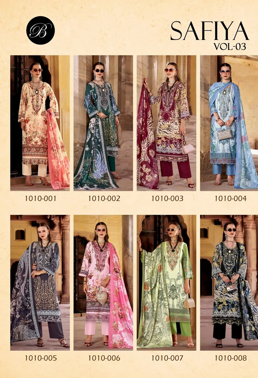 Belliza Safiya Vol 3 Wholesale Cotton Digital Print Embroidered Dress Material Catalog — Wholesale Salwar Suits, Belliza Designer wholesale from Surat — Photo 11
