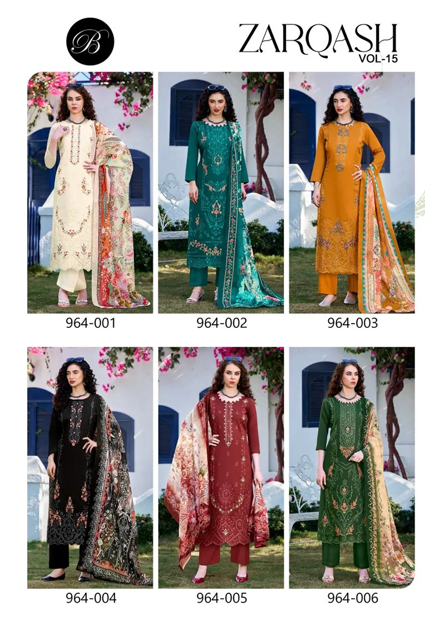 Belliza Zarqash Vol 15 Jam Cotton With Embroidered Dress Material Catalog — Wholesale Salwar Suits, Belliza Designer wholesale from Surat — Photo 6