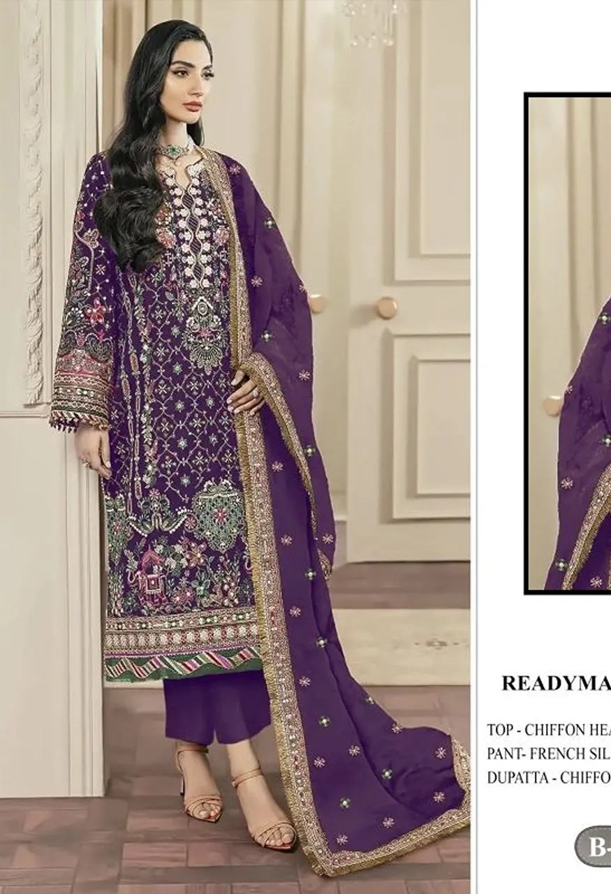 Bilqis B 287 A To D Readymade Chiffon Embroidered Salwar Kameez Catalog
