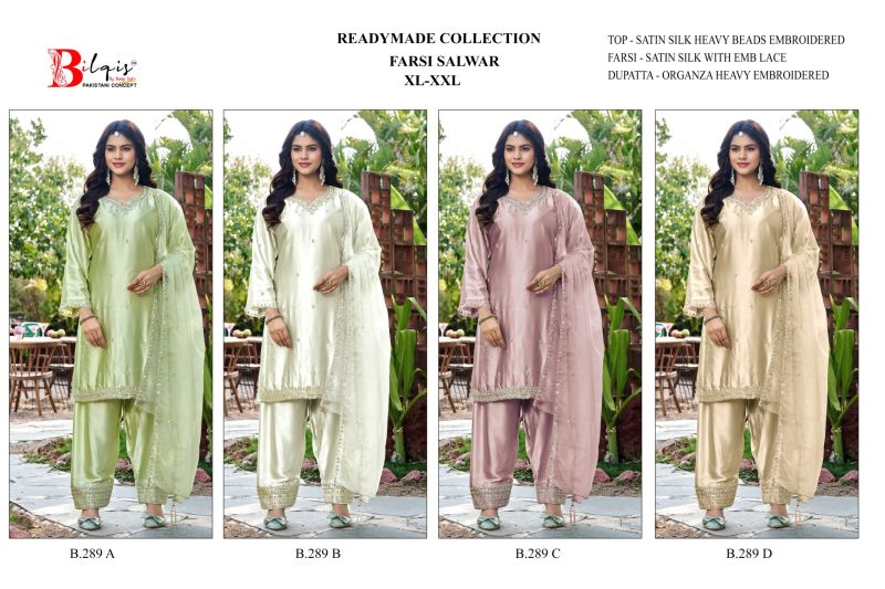 Bilqis B 289 A To D Satin Silk Beads Embroidered Salwar Kameez Catalog — Wholesale Salwar Suits, Bilqis wholesale from Surat — Photo 6