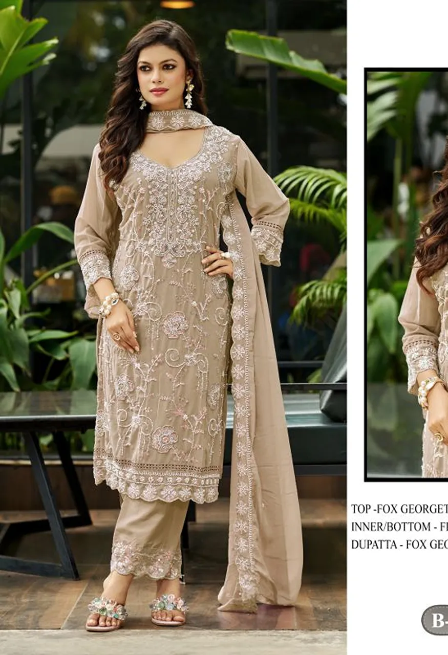 Bilqis B 292 A To D Faux Georgette Beads Embroidered Salwar Kameez Catalog — Wholesale Salwar Suits, Bilqis wholesale from Surat — view 4