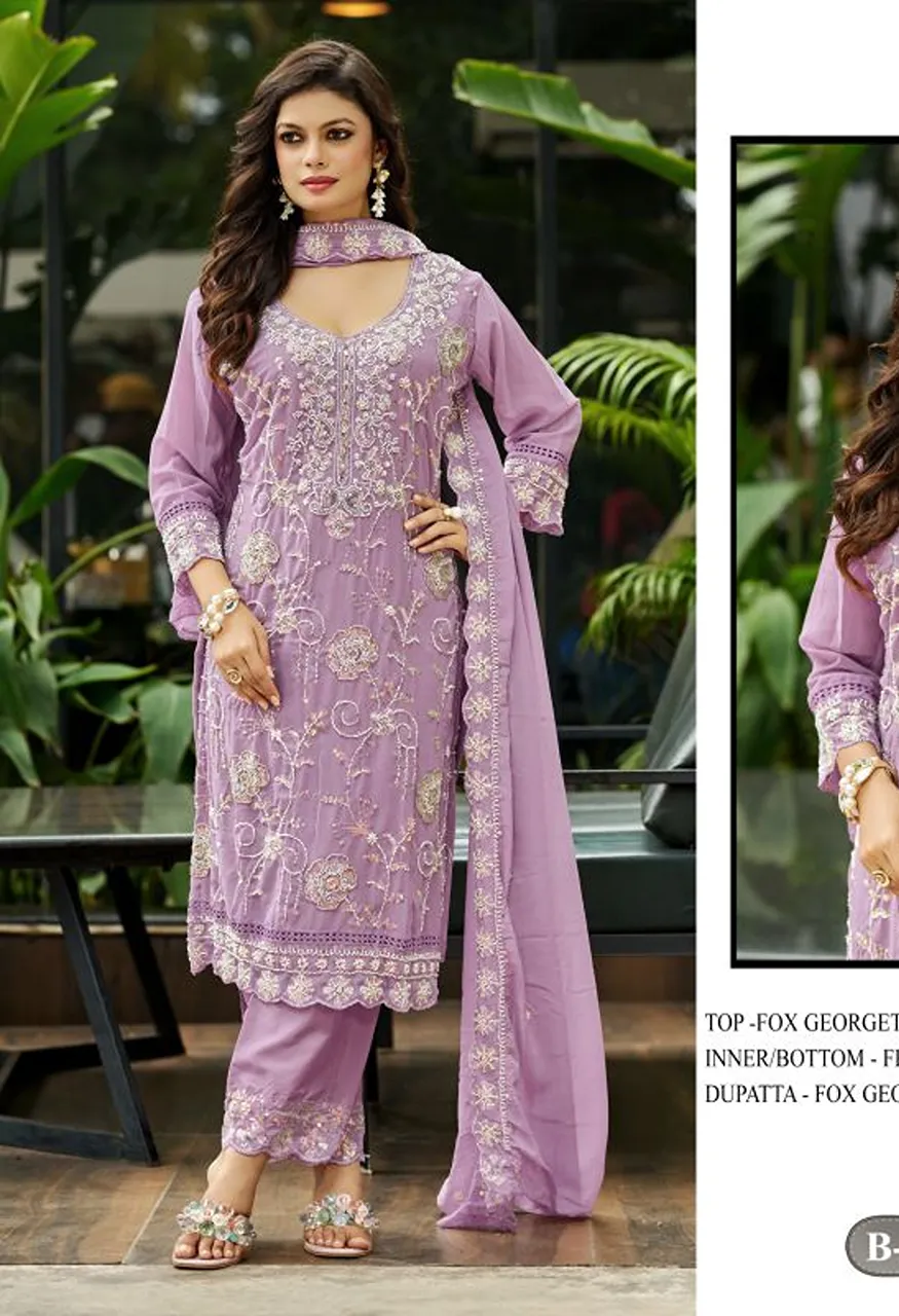 Bilqis B 292 A To D Faux Georgette Beads Embroidered Salwar Kameez Catalog — Wholesale Salwar Suits, Bilqis wholesale from Surat — view 6