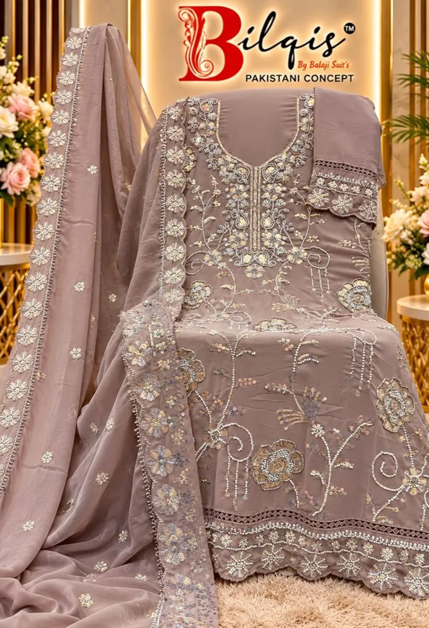 Bilqis B 292 A To D Faux Georgette Beads Embroidered Salwar Kameez Catalog — Wholesale Salwar Suits, Bilqis wholesale from Surat — view 7