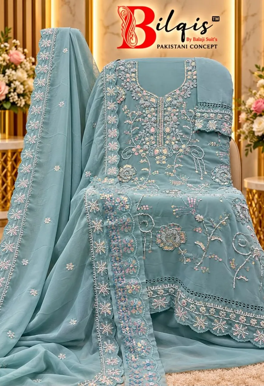 Bilqis B 292 A To D Faux Georgette Beads Embroidered Salwar Kameez Catalog — Wholesale Salwar Suits, Bilqis wholesale from Surat — view 3