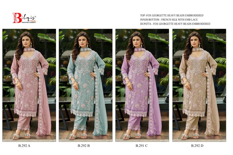 Bilqis B 292 A To D Faux Georgette Beads Embroidered Salwar Kameez Catalog — Wholesale Salwar Suits, Bilqis wholesale from Surat — view 8