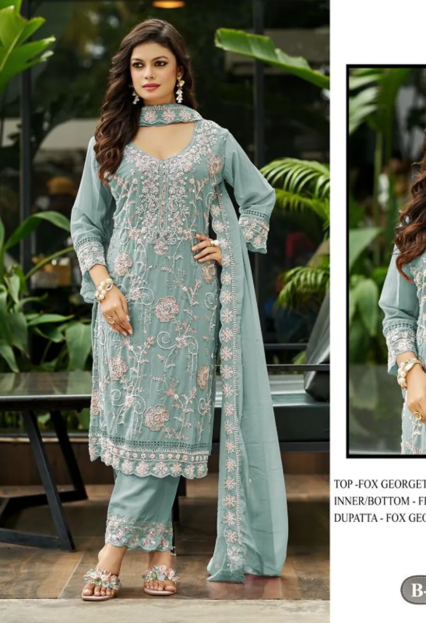 Bilqis B 292 A To D Faux Georgette Beads Embroidered Salwar Kameez Catalog — Wholesale Salwar Suits, Bilqis wholesale from Surat — view 2