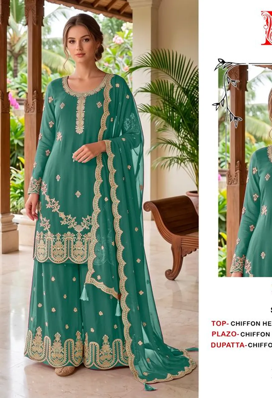 Bilqis B 293 A To D Chiffon Beads Embroidered Salwar Kameez Catalog — Wholesale Salwar Suits, Bilqis wholesale from Surat — view 3