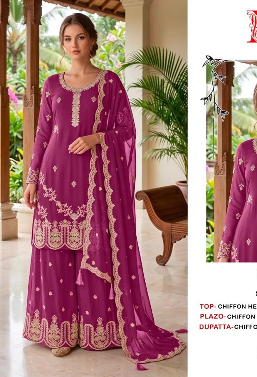 Bilqis B 293 A To D Chiffon Beads Embroidered Salwar Kameez Catalog