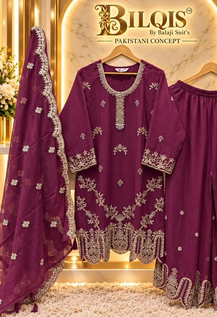 Bilqis B 293 A To D Chiffon Beads Embroidered Salwar Kameez Catalog — Wholesale Salwar Suits, Bilqis wholesale from Surat — view 6