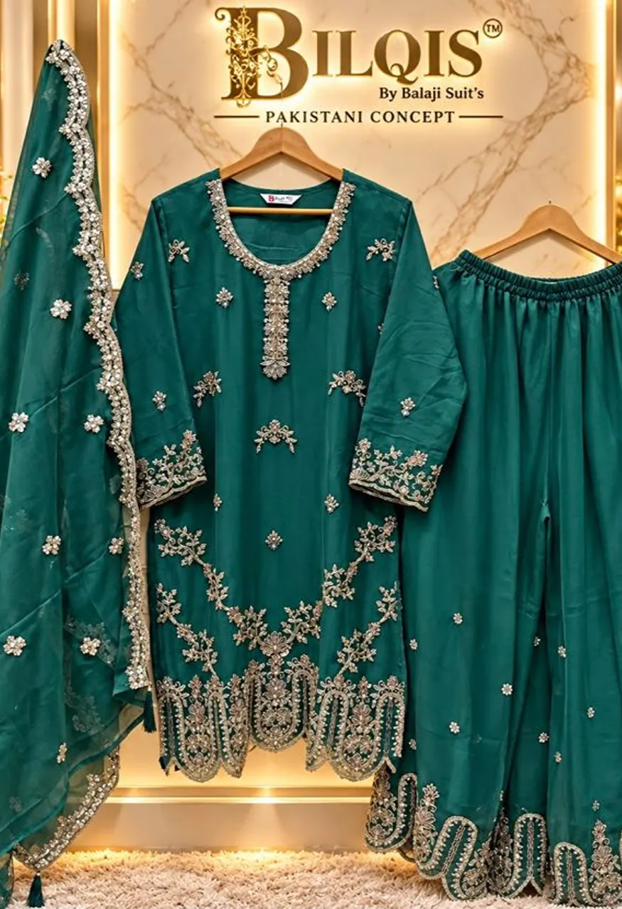 Bilqis B 293 A To D Chiffon Beads Embroidered Salwar Kameez Catalog — Wholesale Salwar Suits, Bilqis wholesale from Surat — view 5