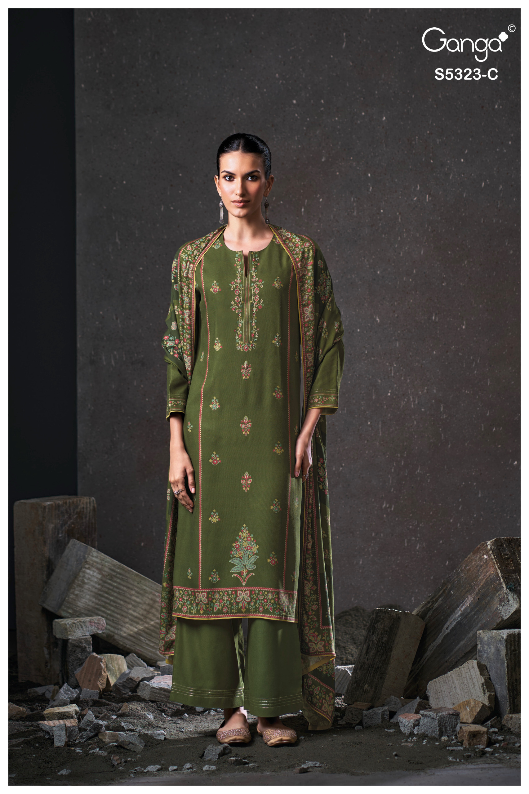 Brand Ganga Yukta 5323 Embroidery Premium Pure Wool Pashmina Salwar Suit — Wholesale Salwar Suits, Ganga wholesale from Surat — Photo 4
