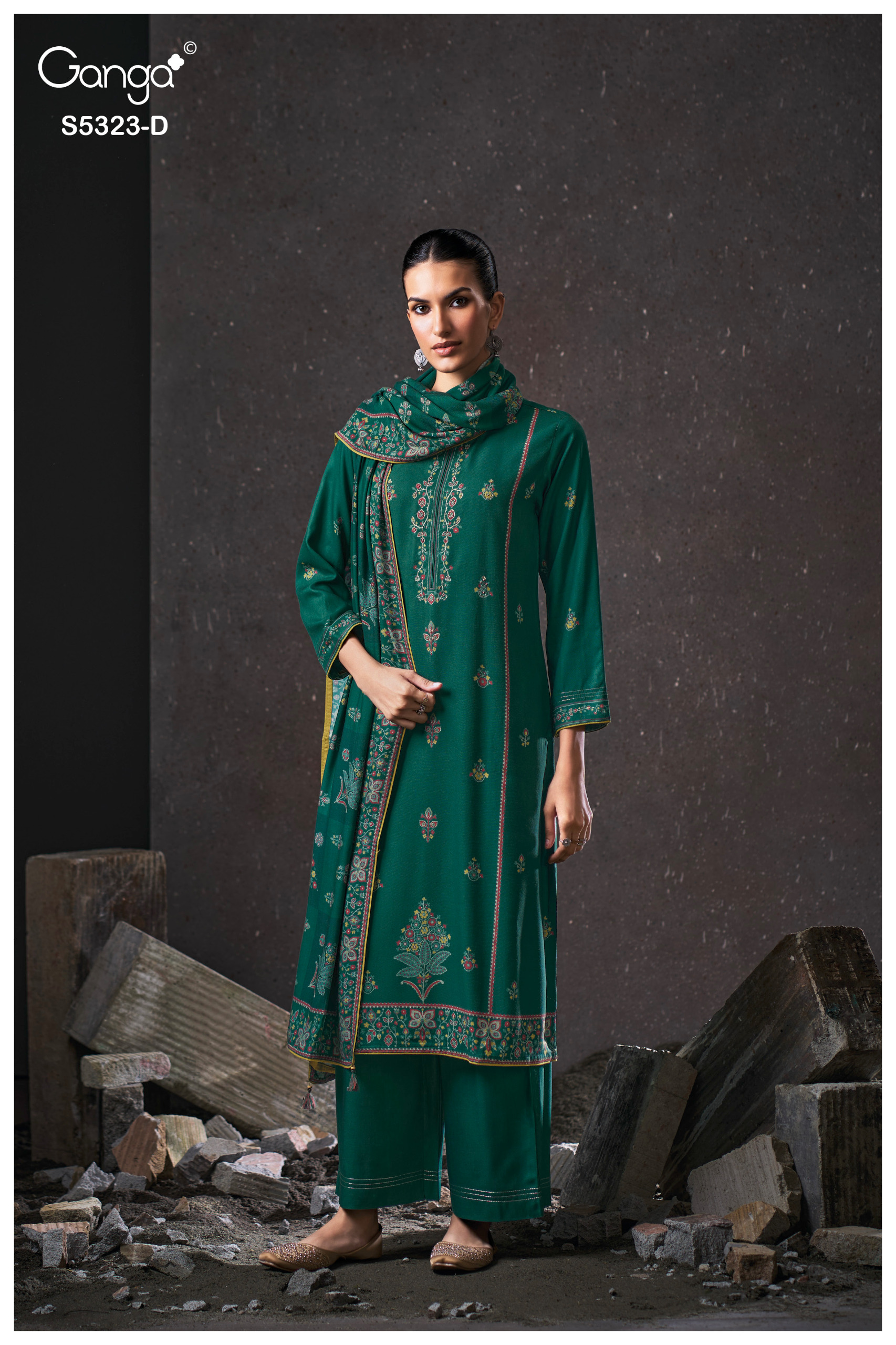 Brand Ganga Yukta 5323 Embroidery Premium Pure Wool Pashmina Salwar Suit — Wholesale Salwar Suits, Ganga wholesale from Surat — Photo 3