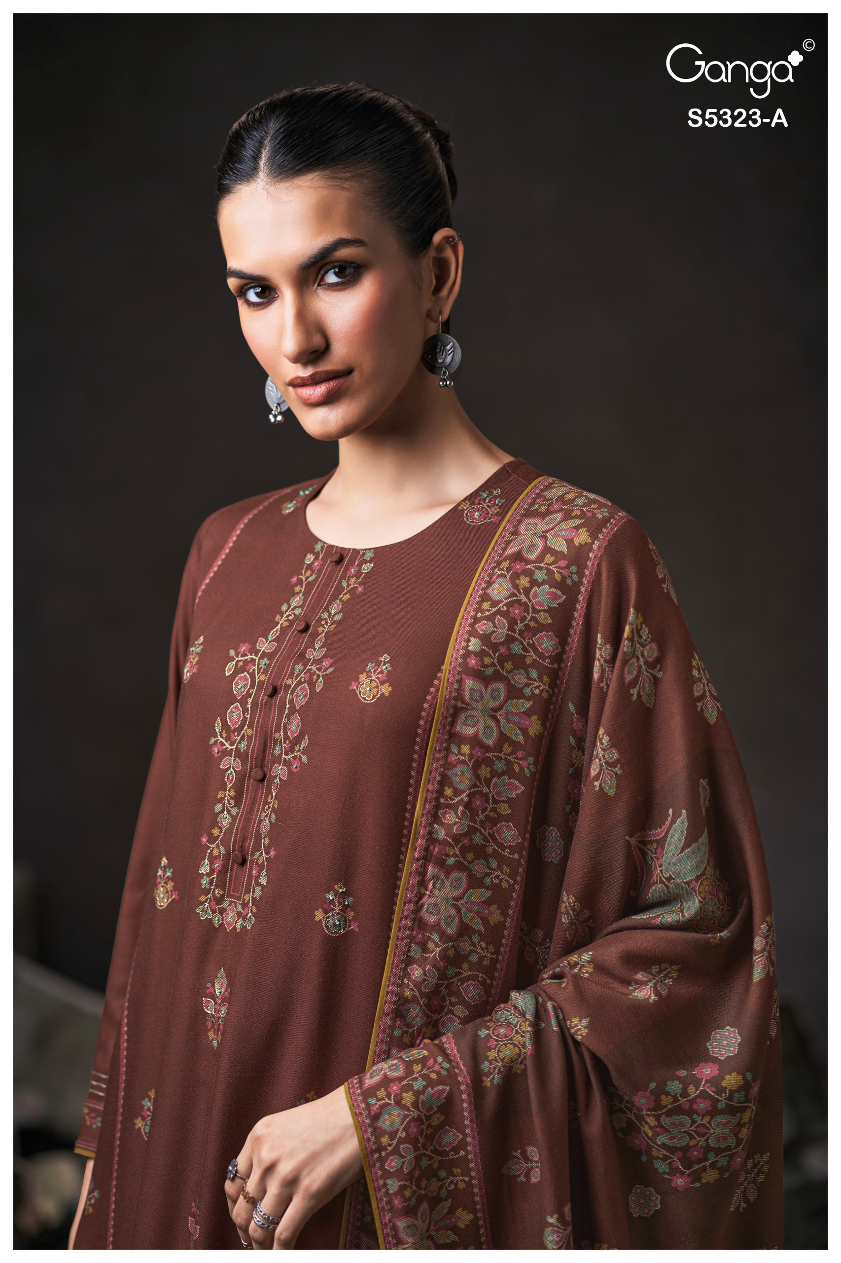 Brand Ganga Yukta 5323 Embroidery Premium Pure Wool Pashmina Salwar Suit
