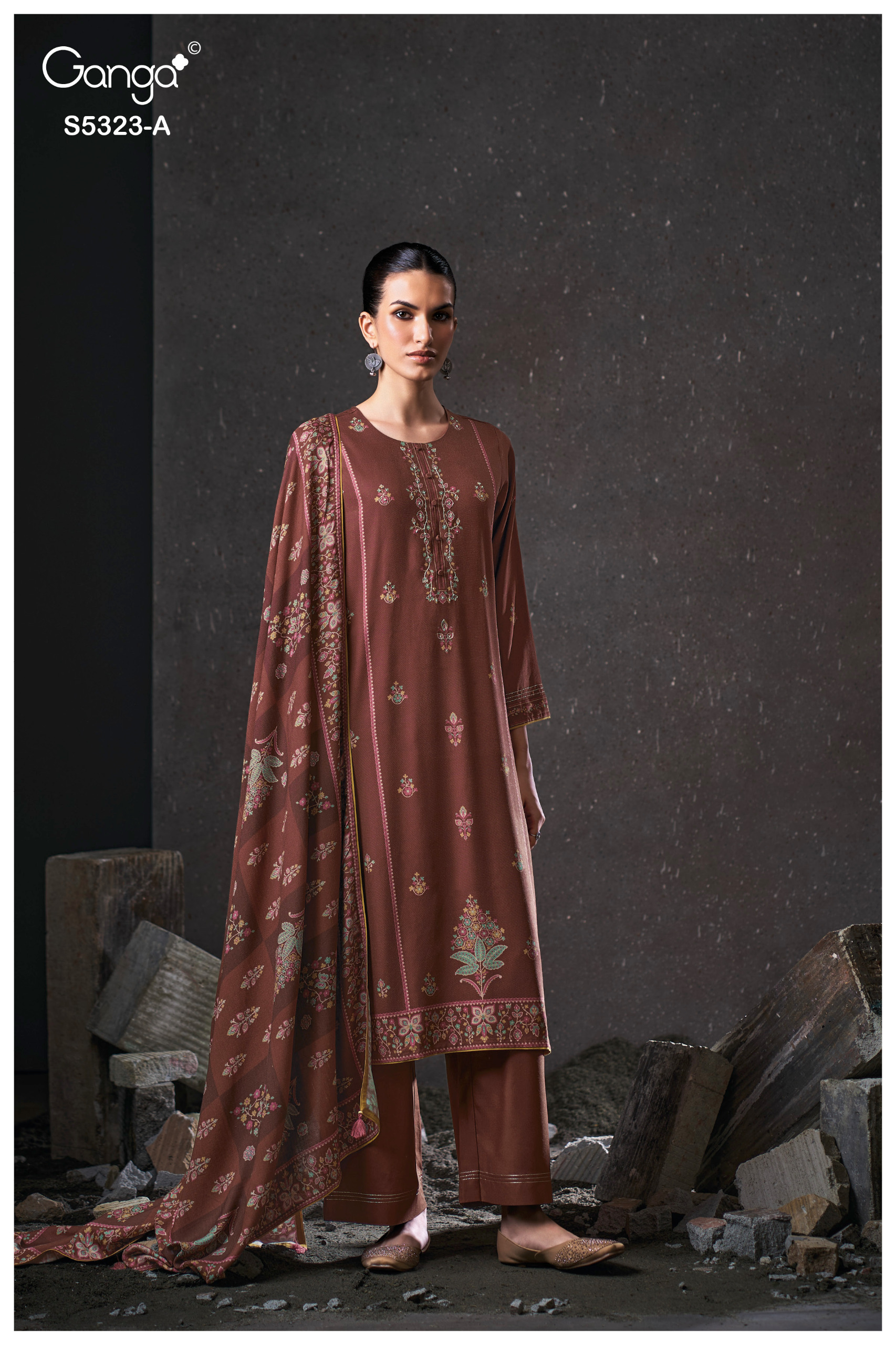Brand Ganga Yukta 5323 Embroidery Premium Pure Wool Pashmina Salwar Suit — Wholesale Salwar Suits, Ganga wholesale from Surat — Photo 6