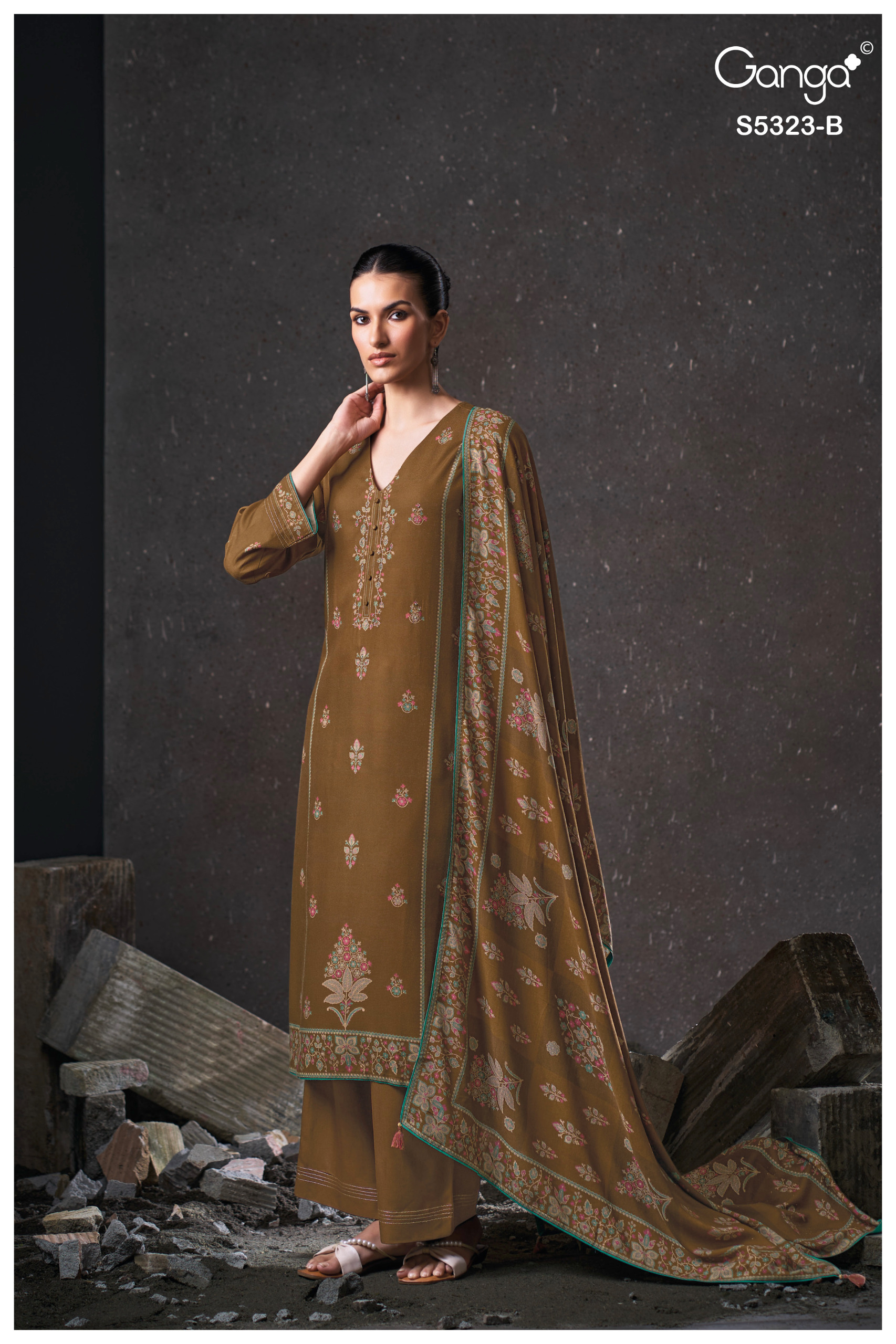 Brand Ganga Yukta 5323 Embroidery Premium Pure Wool Pashmina Salwar Suit — Wholesale Salwar Suits, Ganga wholesale from Surat — Photo 5