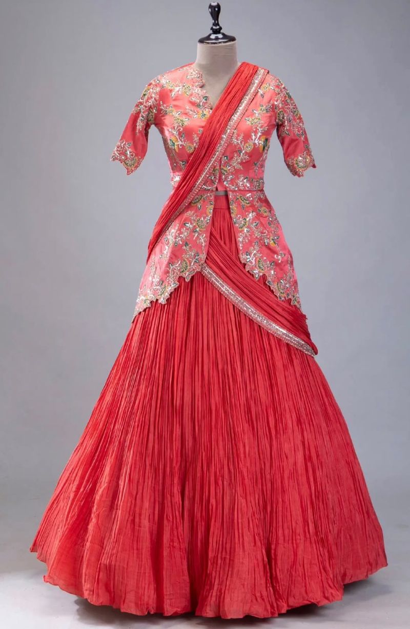 Bt 7171 Chinon Embroidery Sequence Worked Lehenga Choli With Jacket Catalog — Lehenga, Vardan Ethnic wholesale from Surat — Photo 2