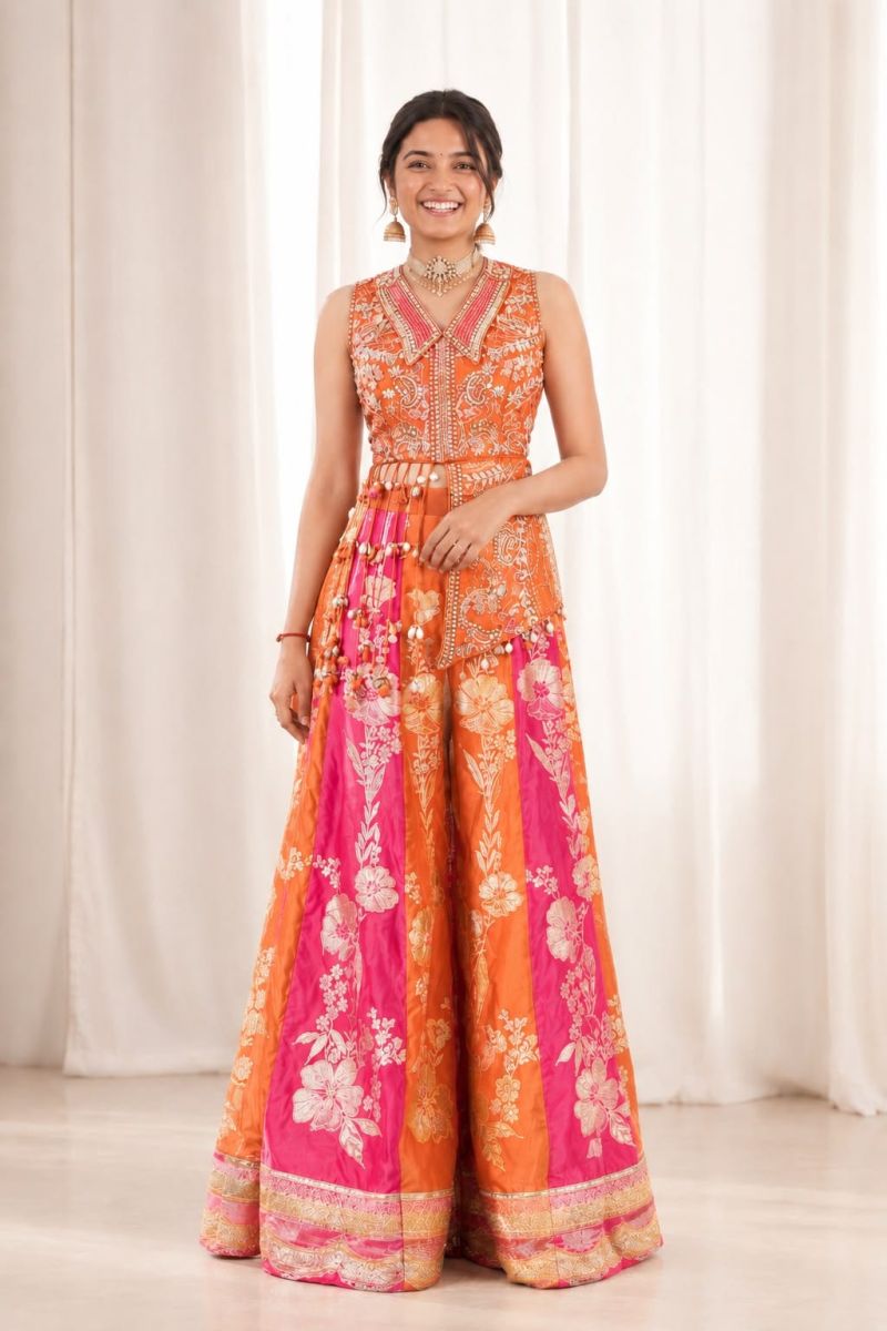 Bt 7172 Satin Digital Printed Sequence Worked Indo Western Collection — Wholesale Lehenga, Vardan Ethnic wholesale from Surat — Photo 2