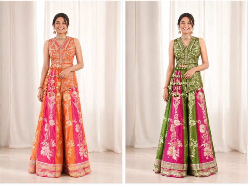 Bt 7172 Satin Digital Printed Sequence Worked Indo Western Collection — Wholesale Lehenga, Vardan Ethnic wholesale from Surat — Photo 5