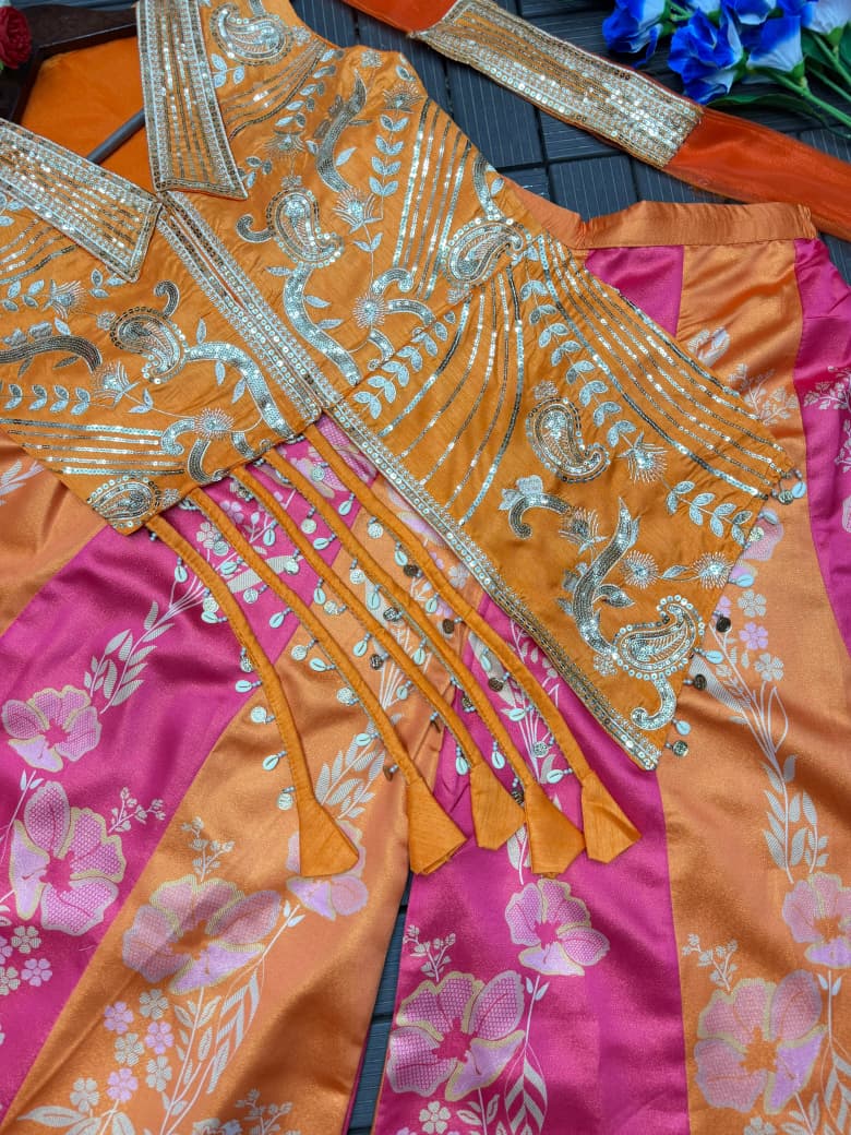Bt 7172 Satin Digital Printed Sequence Worked Indo Western Collection — Wholesale Lehenga, Vardan Ethnic wholesale from Surat — Photo 4