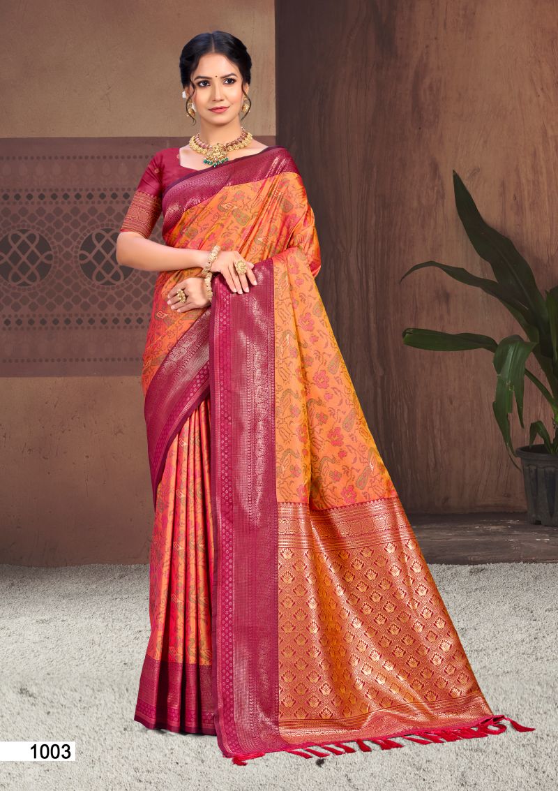 Bunawat Pallavi Silk Soft Silk Sangam Prints Woven Work Saree Collection — Festival Sarees, Bunawat wholesale from Surat — view 5
