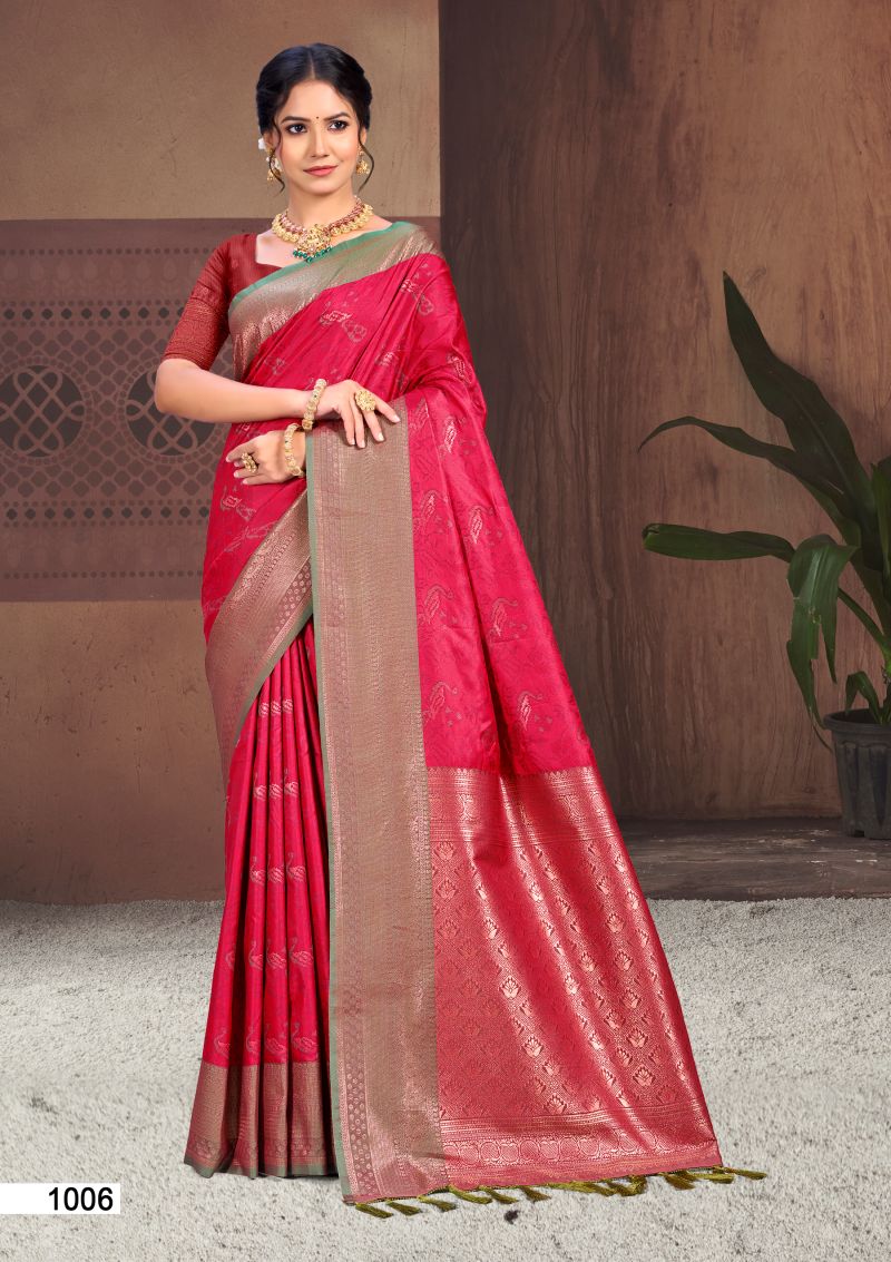 Bunawat Pallavi Silk Soft Silk Sangam Prints Woven Work Saree Collection — Festival Sarees, Bunawat wholesale from Surat — view 4