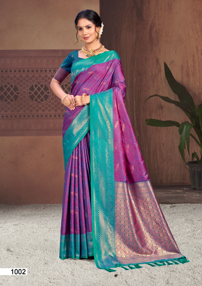 Bunawat Pallavi Silk Soft Silk Sangam Prints Woven Work Saree Collection — Festival Sarees, Bunawat wholesale from Surat — view 2
