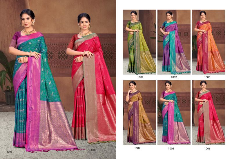 Bunawat Pallavi Silk Soft Silk Sangam Prints Woven Work Saree Collection — Festival Sarees, Bunawat wholesale from Surat — view 7