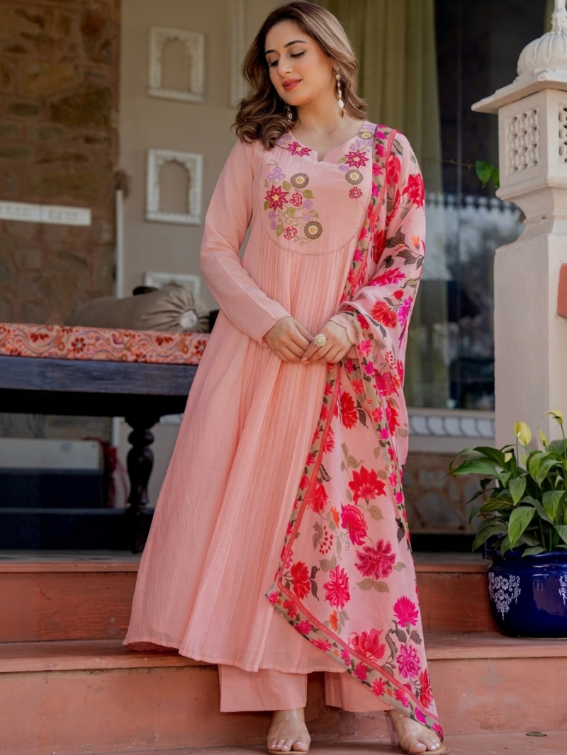 Dhruvi 460 New Wholesale Viscose Embroidery Kurti With Bottom Dupatta Catalog — Wholesale Kurtis, Vardan Ethnic wholesale from Surat — Photo 3