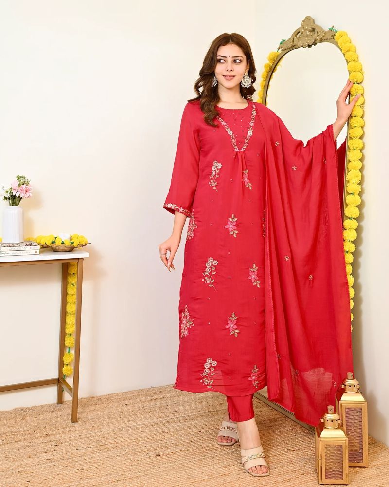 Dhruvi 461 New Viscose Embroidered Kurti With Bottom Dupatta Catalog — Wholesale Kurtis, Vardan Ethnic wholesale from Surat — view 3