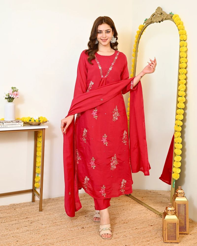 Dhruvi 461 New Viscose Embroidered Kurti With Bottom Dupatta Catalog — Wholesale Kurtis, Vardan Ethnic wholesale from Surat — view 2