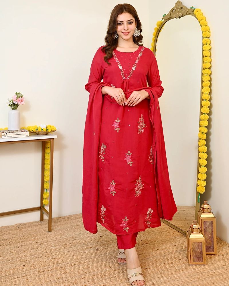 Dhruvi 461 New Viscose Embroidered Kurti With Bottom Dupatta Catalog — Wholesale Kurtis, Vardan Ethnic wholesale from Surat — view 4