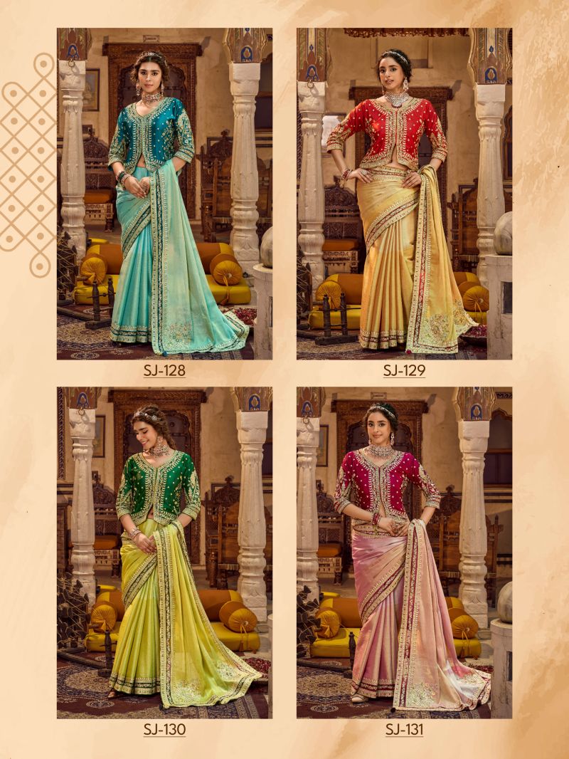 Disha Silk Viscose Linen Embroidered Party Wear Saree Catalog — Designer Partywear Sarees, Vardan Ethnic wholesale from Surat — view 5