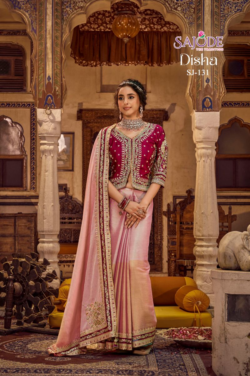 Disha Silk Viscose Linen Embroidered Party Wear Saree Catalog — Designer Partywear Sarees, Vardan Ethnic wholesale from Surat — view 2