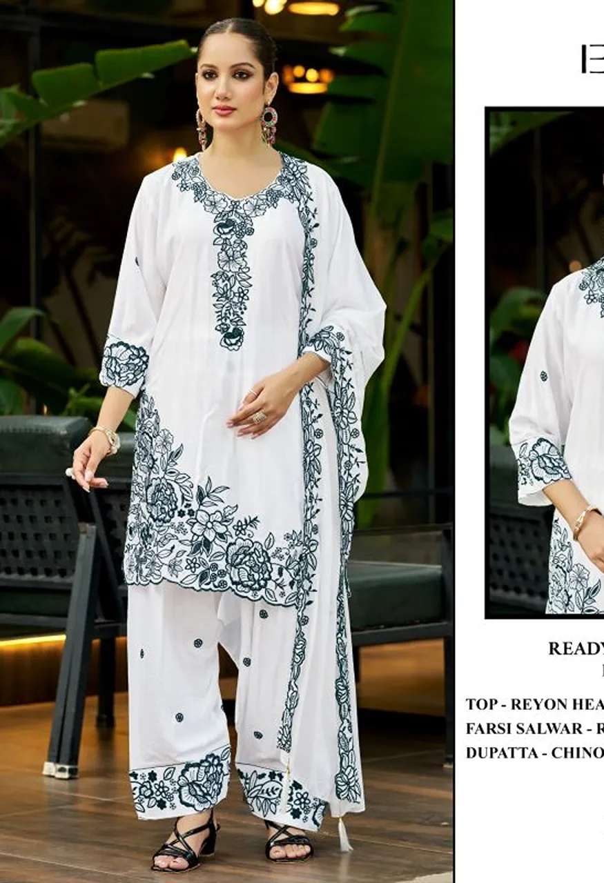 Elan E 58 A To D Readymade Reyon Embroidered Salwar Kameez Catalog — Wholesale Salwar Suits, Vardan Ethnic wholesale from Surat — Photo 2