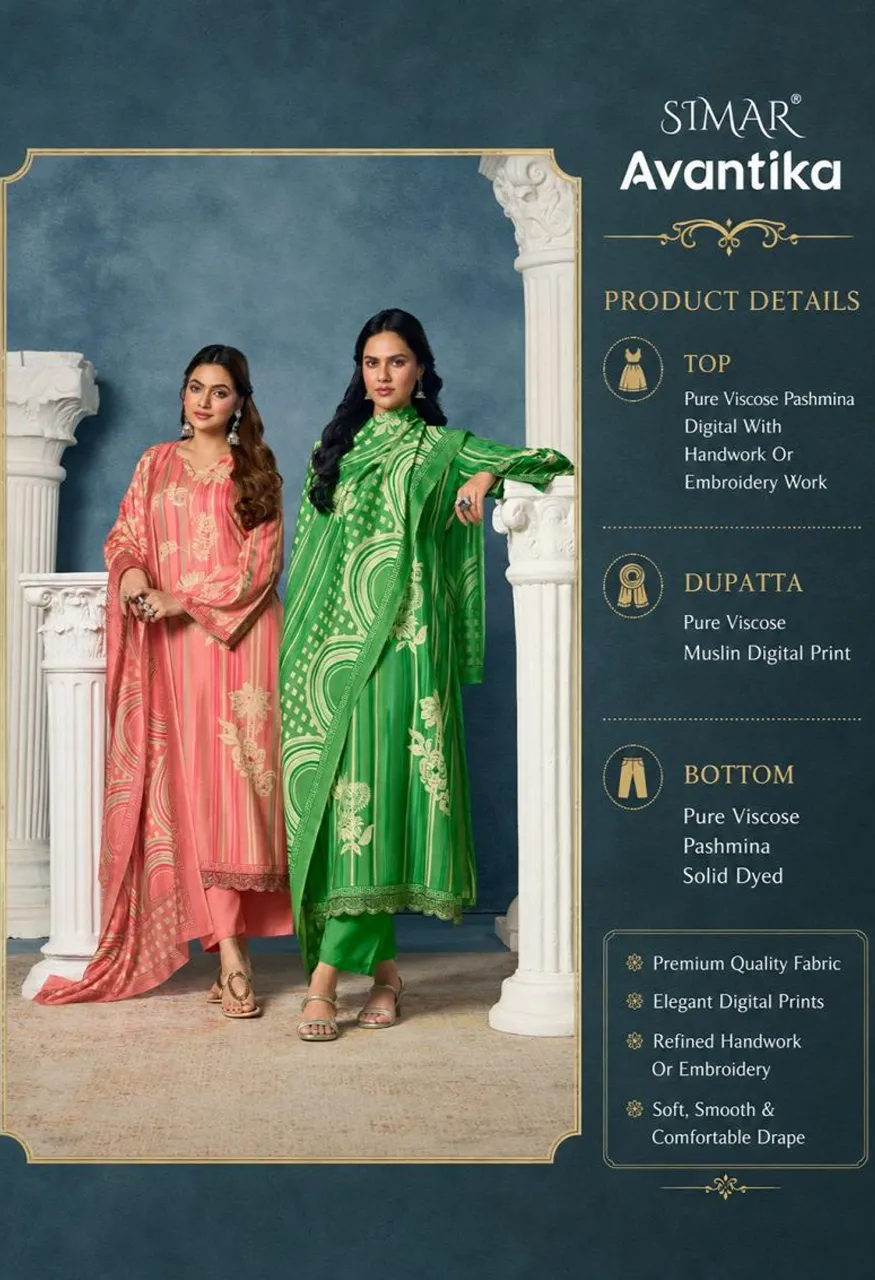 Glossy Simar Avantika Viscose Pashmina Digital Print Embroidered Salwar Kameez Catalog — Wholesale Salwar Suits, Glossy wholesale from Surat — view 3