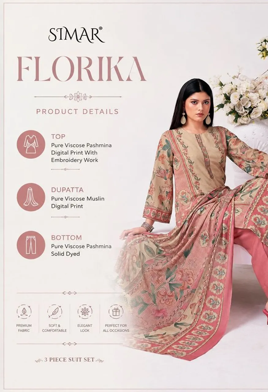 Glossy Simar Florika Viscose Pashmina Digital Print Embroidered Salwar Kameez Catalog — Wholesale Salwar Suits, Glossy wholesale from Surat — Photo 6