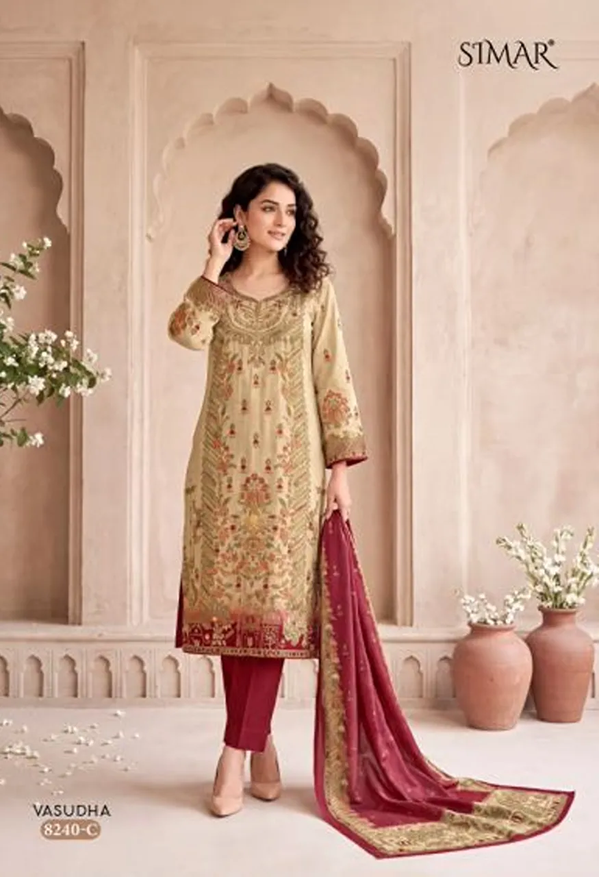 Glossy Simar Vasudha Twill Organza Jacquard Digital Printed Salwar Kameez Catalog — Wholesale Salwar Suits, Glossy wholesale from Surat — Photo 3