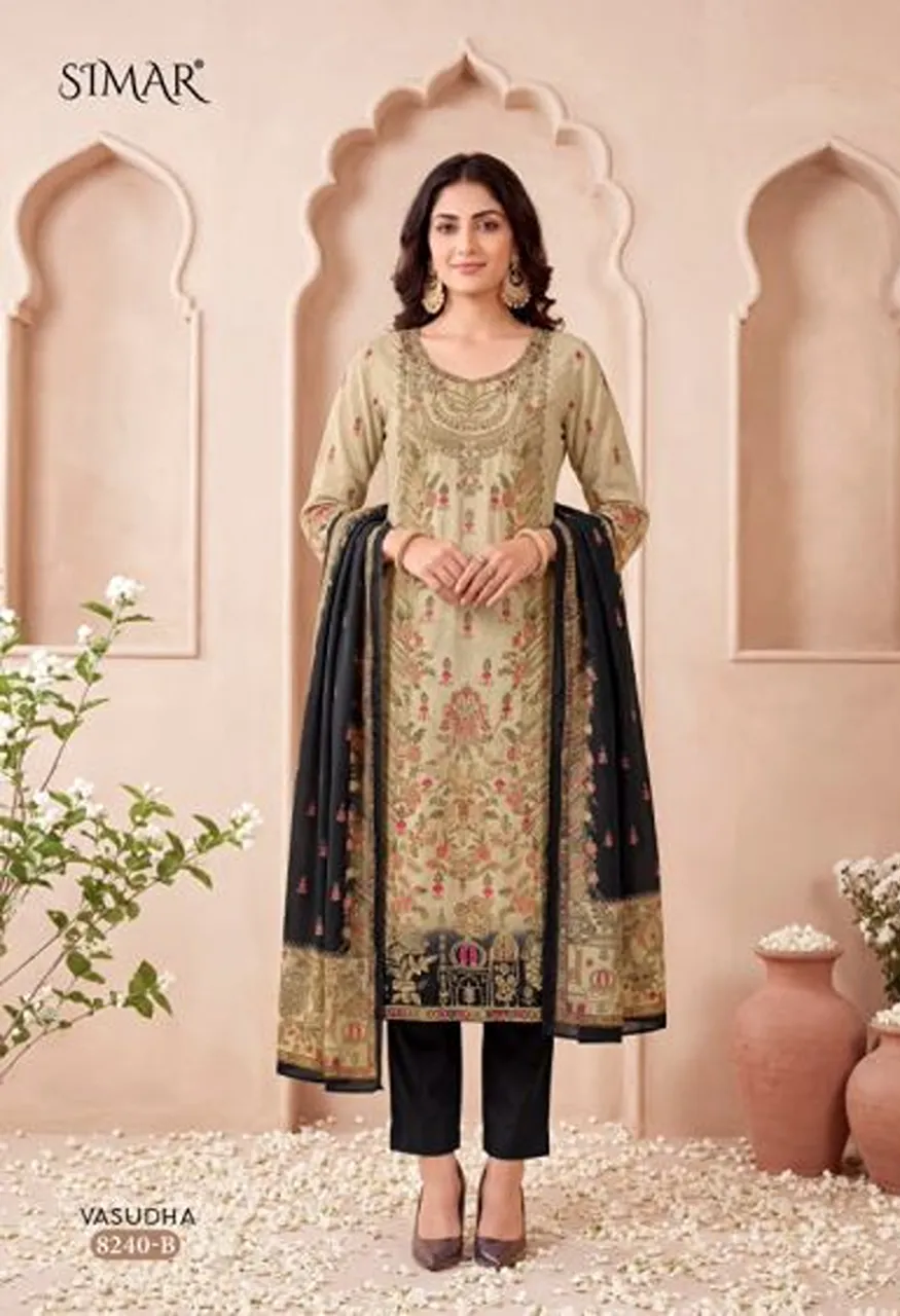 Glossy Simar Vasudha Twill Organza Jacquard Digital Printed Salwar Kameez Catalog
