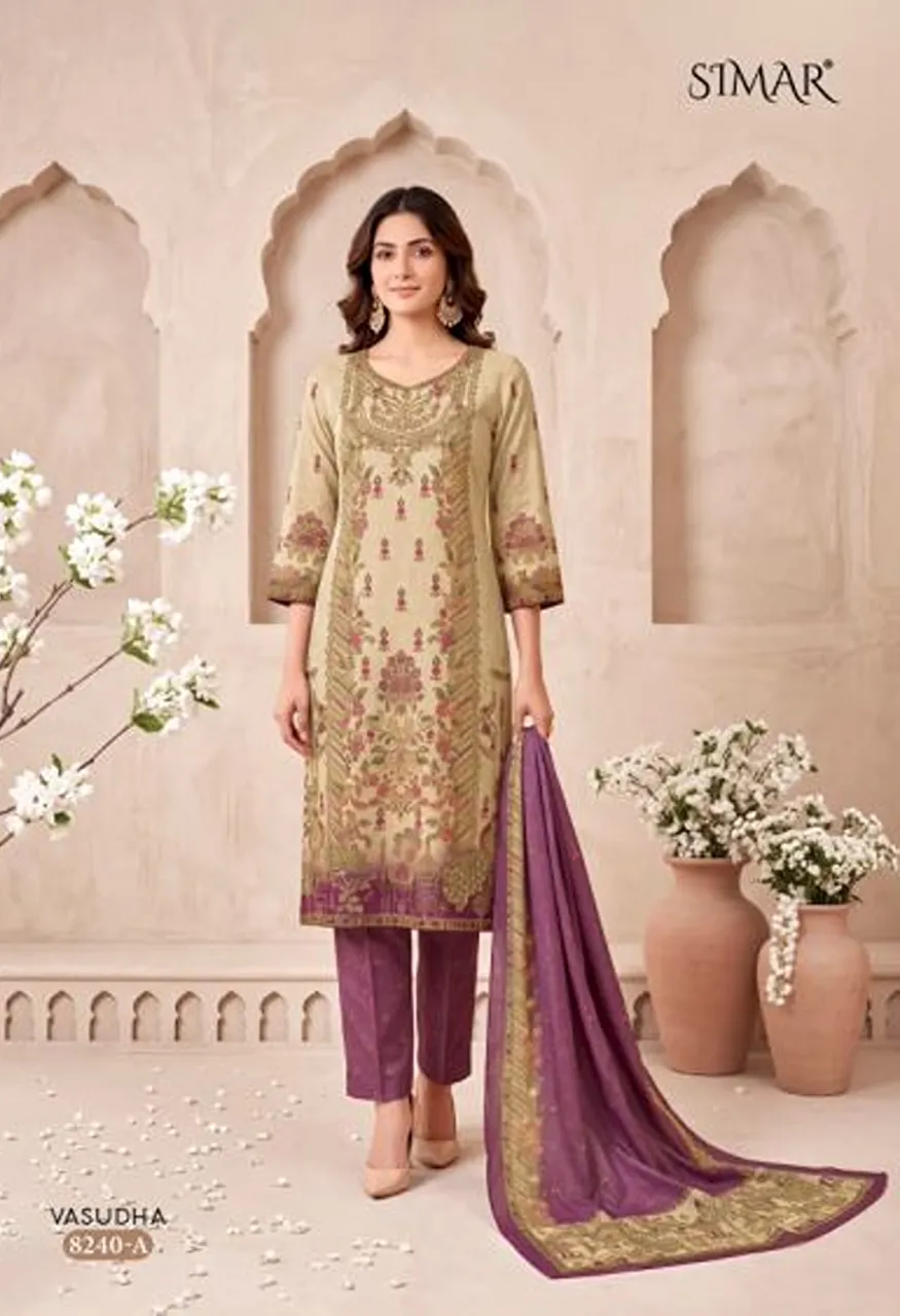 Glossy Simar Vasudha Twill Organza Jacquard Digital Printed Salwar Kameez Catalog — Wholesale Salwar Suits, Glossy wholesale from Surat — Photo 4
