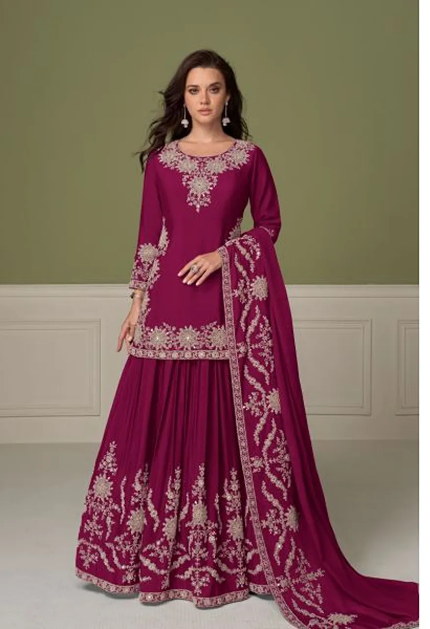 Gulkayra Saadgi Chinon Embroidery And Hand Work Salwar Kameez Catalog